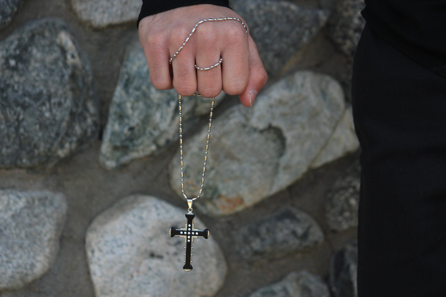 Scipio Black/Silver Rex Zircon Cross Necklace