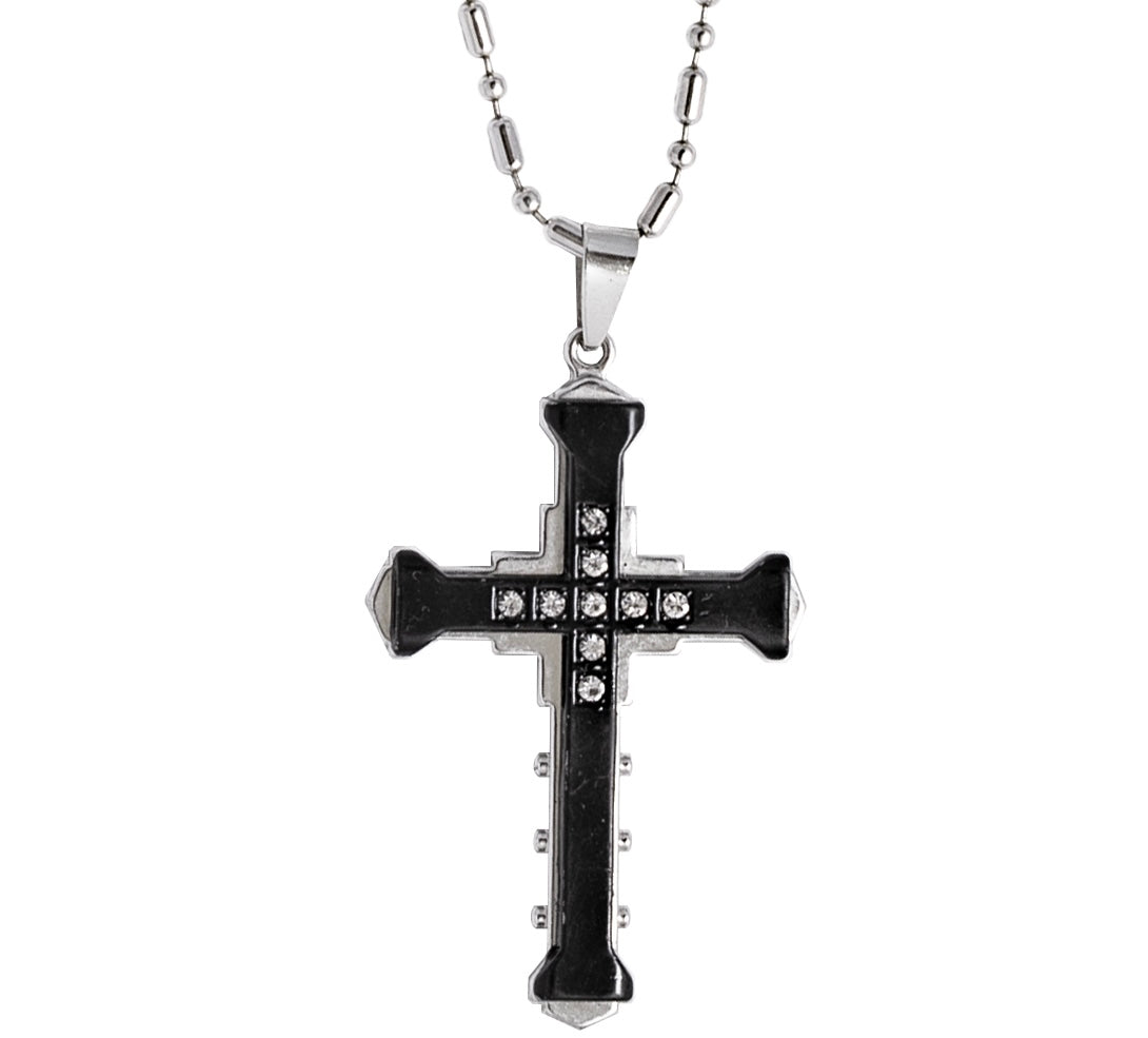 Scipio Black/Silver Rex Zircon Cross Necklace