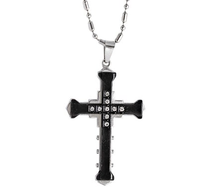 Scipio Black/Silver Rex Zircon Cross Necklace