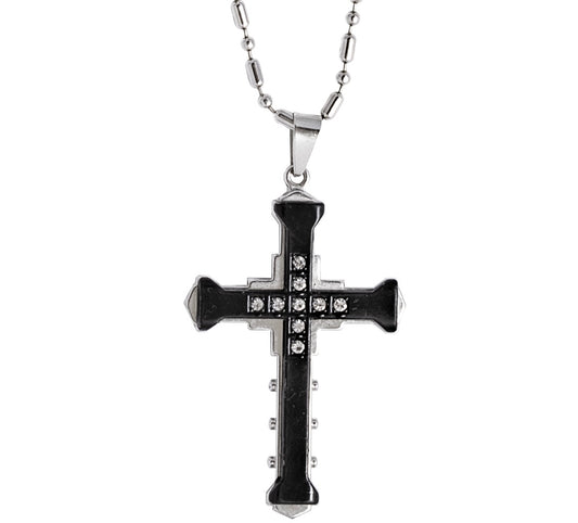 Scipio Black/Silver Rex Zircon Cross Necklace