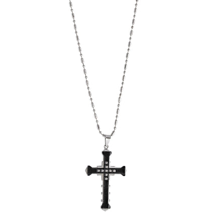 Scipio Black/Silver Rex Zircon Cross Necklace