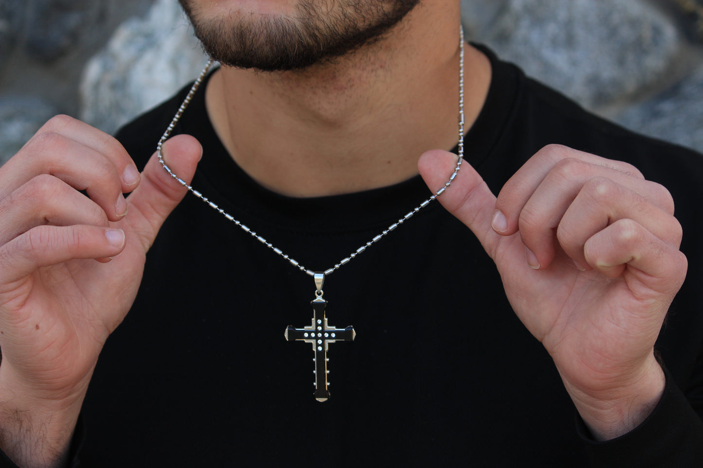 Scipio Black/Silver Rex Zircon Cross Necklace