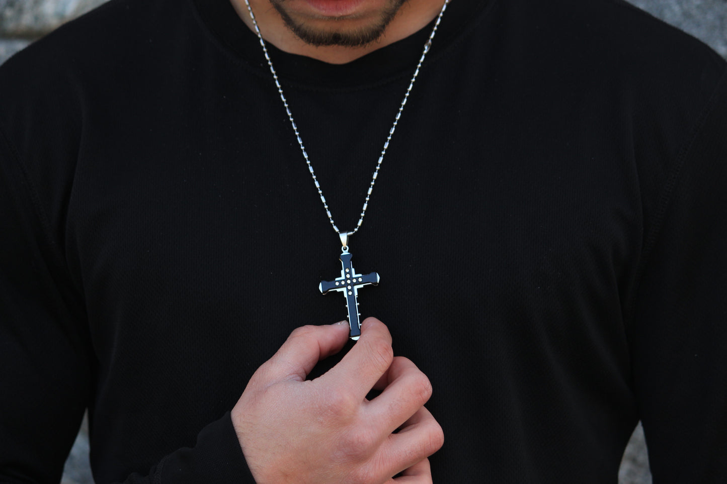 Scipio Black/Silver Rex Zircon Cross Necklace